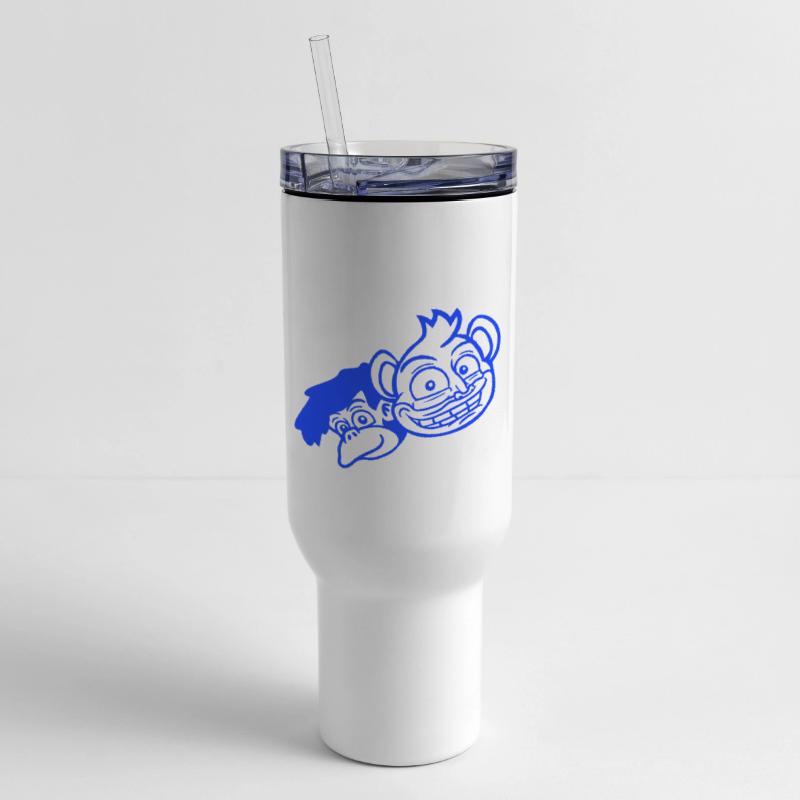 2 funny monkeys friends heads two faces team crew