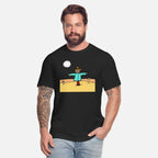 A scarecrow in a field on an illuminated night