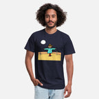 A scarecrow in a field on an illuminated night