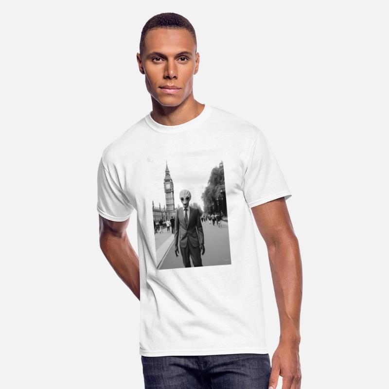 Alien Diplomat in Suit Outside London's Parliament