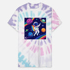 "Cosmic Pride: Astronaut with Neon Rainbow Flag"
