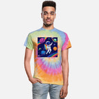 "Cosmic Pride: Astronaut with Neon Rainbow Flag"